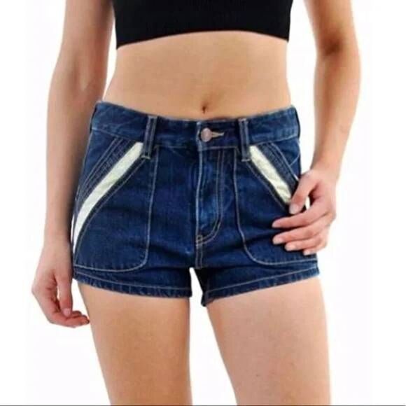 Free People Womens Sweet Surrender Lace High Rise Shorts, Dark Denim, 25 - Picture 1 of 5